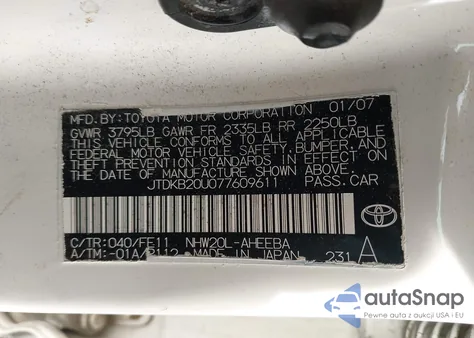 2007 Toyota Prius z USA, uszkodzony, nr VIN JTDKB20U077609611